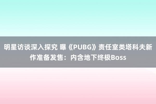 明星访谈深入探究 曝《PUBG》责任室类塔科夫新作准备发售：内含地下终极Boss